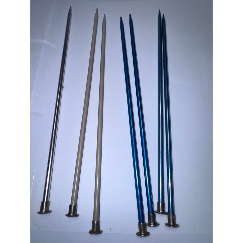 Vintage Boye Knitting Needles Lot of 7 Straight Aluminum Metal Blue Cream Silver